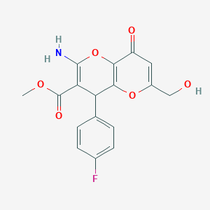 molecular formula C17H14FNO6 B460871 Methyl 2-amino-4-(4-fluorophenyl)-6-(hydroxymethyl)-8-oxo-4,8-dihydropyrano[3,2-b]pyran-3-carboxylate CAS No. 674805-38-0