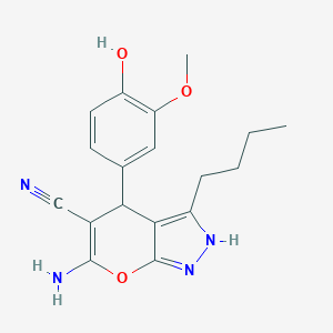 molecular formula C18H20N4O3 B460876 6-Amino-3-butyl-4-(4-hydroxy-3-methoxyphenyl)-2,4-dihydropyrano[2,3-c]pyrazole-5-carbonitrile 