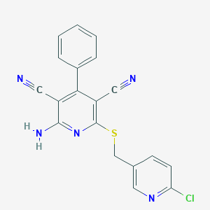 molecular formula C19H12ClN5S B460877 2-Amino-6-{[(6-chloro-3-pyridinyl)methyl]sulfanyl}-4-phenyl-3,5-pyridinedicarbonitrile 