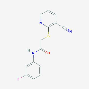 2-[(3-cyano-2-pyridinyl)thio]-N-(3-fluorophenyl)acetamide