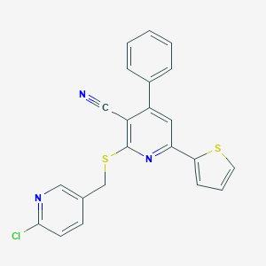 molecular formula C22H14ClN3S2 B460884 2-{[(6-Chloro-3-pyridinyl)methyl]sulfanyl}-4-phenyl-6-(2-thienyl)nicotinonitrile 