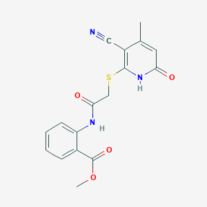 molecular formula C17H15N3O4S B460885 Methyl 2-({[(3-cyano-4-methyl-6-oxo-1,6-dihydro-2-pyridinyl)sulfanyl]acetyl}amino)benzoate 
