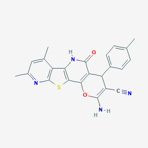 molecular formula C23H18N4O2S B460888 2-amino-7,9-dimethyl-4-(4-methylphenyl)-5-oxo-5,6-dihydro-4H-pyrano[2,3-d]pyrido[3',2':4,5]thieno[3,2-b]pyridine-3-carbonitrile CAS No. 664999-94-4