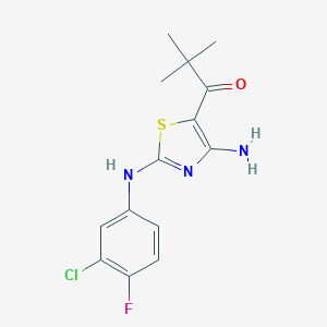 molecular formula C14H15ClFN3OS B460889 1-[4-Amino-2-(3-chloro-4-fluoroanilino)-1,3-thiazol-5-yl]-2,2-dimethyl-1-propanone 