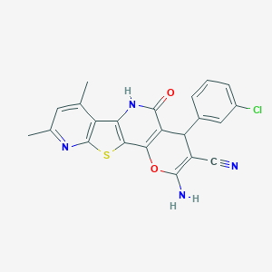 molecular formula C22H15ClN4O2S B460891 2-amino-4-(3-chlorophenyl)-7,9-dimethyl-5-oxo-5,6-dihydro-4H-pyrano[2,3-d]pyrido[3',2':4,5]thieno[3,2-b]pyridine-3-carbonitrile CAS No. 664999-93-3