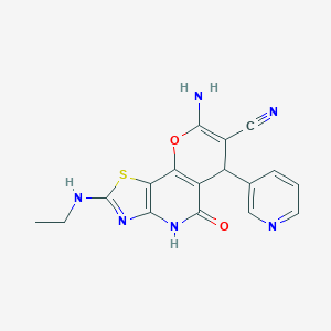 molecular formula C17H14N6O2S B460892 8-amino-2-(ethylamino)-5-oxo-6-(3-pyridinyl)-4,6-dihydro-5H-pyrano[2,3-d][1,3]thiazolo[4,5-b]pyridine-7-carbonitrile CAS No. 674806-66-7