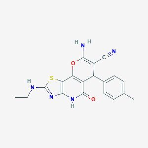 molecular formula C19H17N5O2S B460896 8-amino-2-(ethylamino)-6-(4-methylphenyl)-5-oxo-4,6-dihydro-5H-pyrano[2,3-d][1,3]thiazolo[4,5-b]pyridine-7-carbonitrile CAS No. 674800-51-2