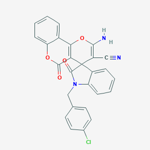 molecular formula C27H16ClN3O4 B460898 2-amino-1'-(4-chlorobenzyl)-3-cyano-1',3'-dihydro-5-oxospiro(4H,5H-pyrano[3,2-c]chromene-4,3'-[2'H]indole)-2'-one 