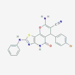 molecular formula C22H14BrN5O2S B460899 8-amino-2-anilino-6-(4-bromophenyl)-5-oxo-4,6-dihydro-5H-pyrano[2,3-d][1,3]thiazolo[4,5-b]pyridine-7-carbonitrile CAS No. 674806-65-6