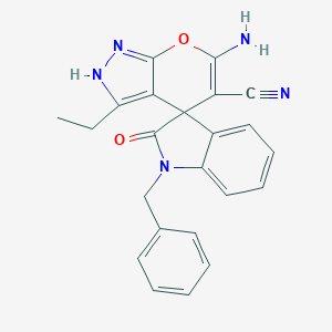molecular formula C23H19N5O2 B460904 6-amino-1'-benzyl-3-ethyl-2'-oxospiro[2H-pyrano[2,3-c]pyrazole-4,3'-indole]-5-carbonitrile CAS No. 844835-40-1