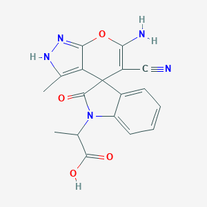 molecular formula C18H15N5O4 B460906 2-(6-amino-5-cyano-3-methyl-2'-oxospiro[2H-pyrano[2,3-c]pyrazole-4,3'-indole]-1'-yl)propanoic acid 