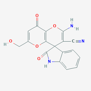 molecular formula C17H11N3O5 B460908 2'-氨基-6'-(羟甲基)-2,8'-二氧代-1,2-二氢-8'H-螺[吲哚-3,4'-吡喃并[3,2-b]吡喃]-3'-甲腈 CAS No. 625376-07-0