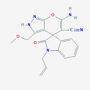 molecular formula C19H17N5O3 B460911 6-amino-3-(methoxymethyl)-2'-oxo-1'-prop-2-enylspiro[2H-pyrano[2,3-c]pyrazole-4,3'-indole]-5-carbonitrile CAS No. 674807-61-5