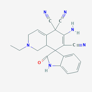 molecular formula C21H18N6O B460915 6'-amino-2'-ethyl-2-oxospiro[1H-indole-3,8'-3,8a-dihydro-1H-isoquinoline]-5',5',7'-tricarbonitrile 