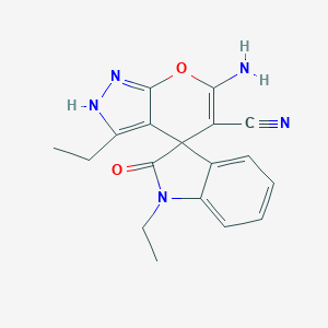 molecular formula C18H17N5O2 B460917 6-amino-1',3-diethyl-2'-oxospiro[2H-pyrano[2,3-c]pyrazole-4,3'-indole]-5-carbonitrile CAS No. 674807-53-5