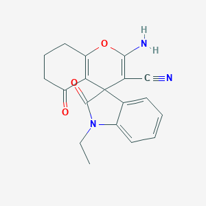molecular formula C19H17N3O3 B460918 2-amino-5-oxo-5,6,7,8-tetrahydro-4H-chromene-3-carbonitrile-4-spiro-3'-(1'-ethyl-1',3'-dihydro-2'H-indol-2'-one) 