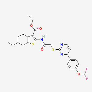 molecular formula C26H27F2N3O4S2 B4609191 ethyl 2-{[({4-[4-(difluoromethoxy)phenyl]-2-pyrimidinyl}thio)acetyl]amino}-6-ethyl-4,5,6,7-tetrahydro-1-benzothiophene-3-carboxylate 