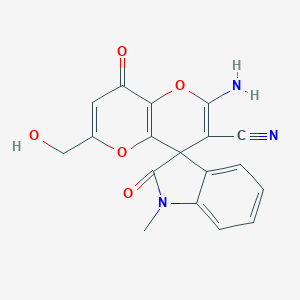 molecular formula C18H13N3O5 B460921 2'-amino-6'-(hydroxymethyl)-1-methyl-2,8'-dioxo-1,2-dihydro-8'H-spiro[indole-3,4'-pyrano[3,2-b]pyran]-3'-carbonitrile CAS No. 674805-66-4