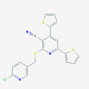 molecular formula C20H12ClN3S3 B460923 2-{[(6-Chloro-3-pyridinyl)methyl]sulfanyl}-4,6-di(2-thienyl)nicotinonitrile 