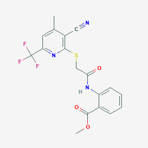 molecular formula C18H14F3N3O3S B460927 Methyl 2-[({[3-cyano-4-methyl-6-(trifluoromethyl)-2-pyridinyl]sulfanyl}acetyl)amino]benzoate 