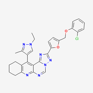 13-[5-[(2-chlorophenoxy)methyl]furan-2-yl]-9-(1-ethyl-3-methylpyrazol-4-yl)-2,12,14,15,17-pentazatetracyclo[8.7.0.03,8.011,15]heptadeca-1,3(8),9,11,13,16-hexaene