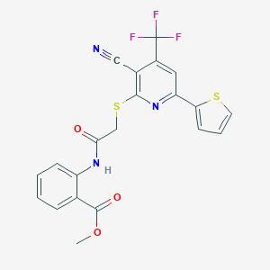 molecular formula C21H14F3N3O3S2 B460932 Methyl 2-[({[3-cyano-6-(2-thienyl)-4-(trifluoromethyl)-2-pyridinyl]sulfanyl}acetyl)amino]benzoate 