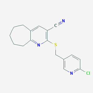 molecular formula C17H16ClN3S B460934 2-[(6-chloropyridin-3-yl)methylsulfanyl]-6,7,8,9-tetrahydro-5H-cyclohepta[b]pyridine-3-carbonitrile CAS No. 674805-51-7