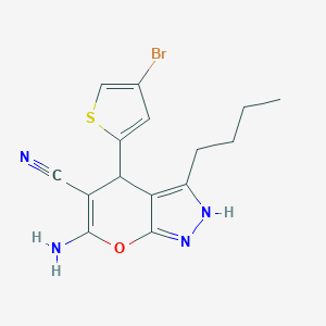 molecular formula C15H15BrN4OS B460935 6-Amino-4-(4-bromo-2-thienyl)-3-butyl-2,4-dihydropyrano[2,3-c]pyrazole-5-carbonitrile 