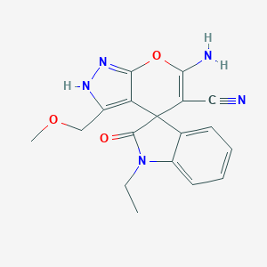 6-amino-1'-ethyl-3-(methoxymethyl)-2'-oxospiro[2H-pyrano[2,3-c]pyrazole-4,3'-indole]-5-carbonitrile
