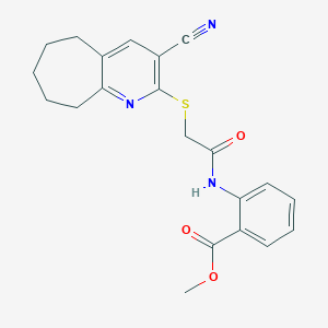 molecular formula C21H21N3O3S B460937 methyl 2-[[2-[(3-cyano-6,7,8,9-tetrahydro-5H-cyclohepta[b]pyridin-2-yl)sulfanyl]acetyl]amino]benzoate CAS No. 665000-20-4