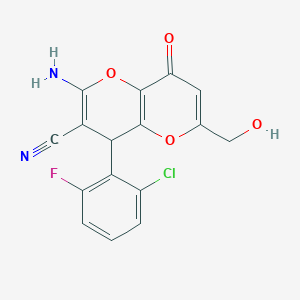 molecular formula C16H10ClFN2O4 B460941 2-Amino-4-(2-chloro-6-fluorophenyl)-6-(hydroxymethyl)-8-oxo-4,8-dihydropyrano[3,2-b]pyran-3-carbonitrile CAS No. 698977-44-5