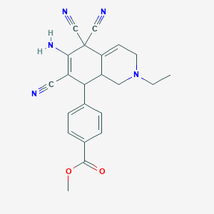 molecular formula C22H21N5O2 B460942 Methyl 4-(6-amino-5,5,7-tricyano-2-ethyl-1,2,3,5,8,8a-hexahydro-8-isoquinolinyl)benzoate 