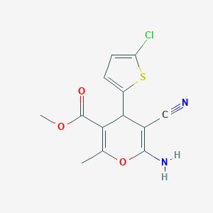 molecular formula C13H11ClN2O3S B460944 methyl 6-amino-4-(5-chloro-2-thienyl)-5-cyano-2-methyl-4H-pyran-3-carboxylate 