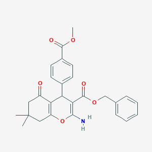 molecular formula C27H27NO6 B460945 benzyl 2-amino-4-(4-methoxycarbonylphenyl)-7,7-dimethyl-5-oxo-6,8-dihydro-4H-chromene-3-carboxylate CAS No. 306294-10-0
