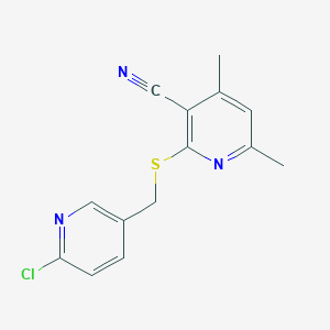 molecular formula C14H12ClN3S B460948 2-{[(6-Chloro-3-pyridinyl)methyl]sulfanyl}-4,6-dimethylnicotinonitrile 