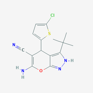 molecular formula C15H15ClN4OS B460951 6-Amino-3-tert-butyl-4-(5-chloro-2-thienyl)-2,4-dihydropyrano[2,3-c]pyrazole-5-carbonitrile 