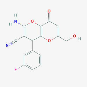 molecular formula C16H11FN2O4 B460955 2-Amino-4-(3-fluorophenyl)-6-(hydroxymethyl)-8-oxo-4,8-dihydropyrano[3,2-b]pyran-3-carbonitrile CAS No. 876709-71-6