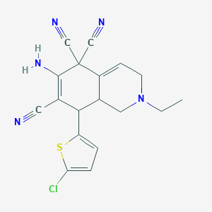 molecular formula C18H16ClN5S B460956 6-amino-8-(5-chloro-2-thienyl)-2-ethyl-2,3,8,8a-tetrahydro-5,5,7(1H)-isoquinolinetricarbonitrile 