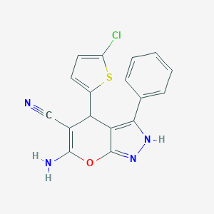 molecular formula C17H11ClN4OS B460957 6-Amino-4-(5-chloro-2-thienyl)-3-phenyl-2,4-dihydropyrano[2,3-c]pyrazole-5-carbonitrile 