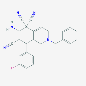 molecular formula C25H20FN5 B460958 6-amino-2-benzyl-8-(3-fluorophenyl)-2,3,8,8a-tetrahydro-5,5,7(1H)-isoquinolinetricarbonitrile 