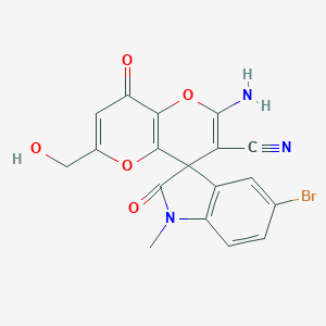 molecular formula C18H12BrN3O5 B460961 2'-amino-5-bromo-6'-(hydroxymethyl)-1-methyl-1,3,4',8'-tetrahydro-2,8'-dioxospiro(2H-indole-3,4'-pyrano[3,2-b]pyran)-3'-carbonitrile 