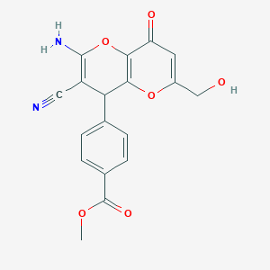 molecular formula C18H14N2O6 B460962 Methyl 4-[2-amino-3-cyano-6-(hydroxymethyl)-8-oxo-4,8-dihydropyrano[3,2-b]pyran-4-yl]benzoate CAS No. 665000-35-1