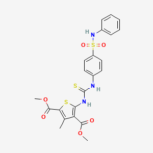 molecular formula C22H21N3O6S3 B4609702 dimethyl 5-[({[4-(anilinosulfonyl)phenyl]amino}carbonothioyl)amino]-3-methyl-2,4-thiophenedicarboxylate 