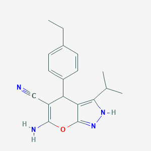 molecular formula C18H20N4O B460974 6-Amino-4-(4-ethylphenyl)-3-isopropyl-2,4-dihydropyrano[2,3-c]pyrazole-5-carbonitrile 
