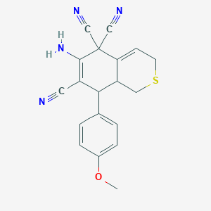 molecular formula C19H16N4OS B460975 6-amino-8-(4-methoxyphenyl)-8,8a-dihydro-1H-isothiochromene-5,5,7(3H)-tricarbonitrile 