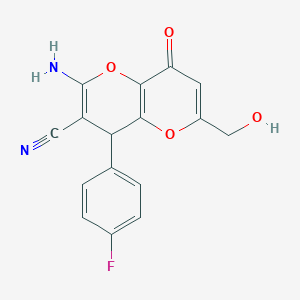 molecular formula C16H11FN2O4 B460980 2-Amino-4-(4-fluorophenyl)-6-(hydroxymethyl)-8-oxo-4,8-dihydropyrano[3,2-b]pyran-3-carbonitrile CAS No. 797028-50-3
