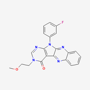 molecular formula C21H16FN5O2 B4609801 11-(3-fluorophenyl)-3-(2-methoxyethyl)-3,11-dihydro-4H-pyrimido[5',4':4,5]pyrrolo[2,3-b]quinoxalin-4-one 