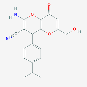 molecular formula C19H18N2O4 B460982 2-Amino-6-(hydroxymethyl)-4-(4-isopropylphenyl)-8-oxo-4,8-dihydropyrano[3,2-b]pyran-3-carbonitrile CAS No. 797028-53-6