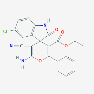 molecular formula C22H16ClN3O4 B460984 ethyl 6-amino-5-cyano-2-phenyl-4H-pyran-3-carboxylate-4-spiro-3'-(5'-chloro-1',3'-dihydro-2'H-indol-2'-one) 