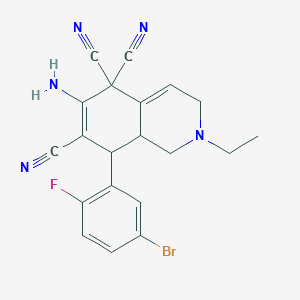 molecular formula C20H17BrFN5 B460986 6-amino-8-(5-bromo-2-fluorophenyl)-2-ethyl-2,3,8,8a-tetrahydro-5,5,7(1H)-isoquinolinetricarbonitrile 